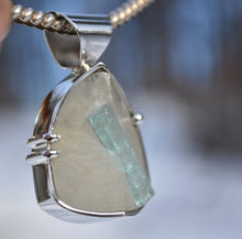 Load image into Gallery viewer, Sleek Emerald-On-Quartz Pendant in .925 Sterling SIlver - Made in Vermont 2026