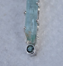 Load image into Gallery viewer, Etched Aquamarine Crystal Pendant in Sterling Silver - Accented with Songea Sapphire and Tsavorite Garnet