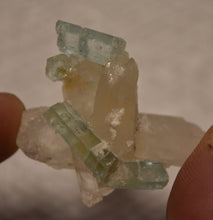 Load image into Gallery viewer, Vanadium Beryl on Quartz Crystal 'Nest' - Gemmy + Etched Beryls - Aesthetic Layout - 15.2 Grams