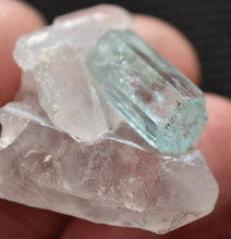 Load image into Gallery viewer, Vanadium Beryl / Emerald on Quartz Crystal Cluster - *New Find* - Nasarawa, Nigeria - 7.95 Grams
