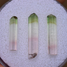 Load image into Gallery viewer, Matching Green-Tip Tourmaline Crystals (3) from Rubaya, DRC - Tricolor Gem Crystals - 5 ctw.
