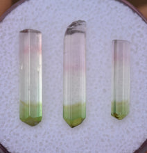 Load image into Gallery viewer, Matching Green-Tip Tourmaline Crystals (3) from Rubaya, DRC - Tricolor Gem Crystals - 5 ctw.