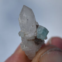 Load image into Gallery viewer, Excellent Vanadium Beryl / Emerald on Quartz Crystal Thumbnail Specimen - Good Color + Terminated - 2.74 Grams