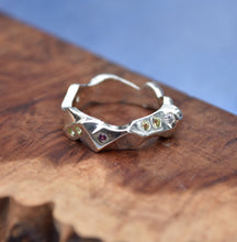 Load image into Gallery viewer, Men's Carved Ring - The 'Gem-tleman's Ring' - with Diamond, Ruby, Peridot