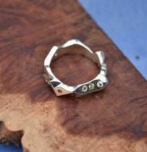 Load image into Gallery viewer, Men's Carved Ring - The 'Gem-tleman's Ring' - with Diamond, Ruby, Peridot