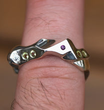 Load image into Gallery viewer, Men's Carved Ring - The 'Gem-tleman's Ring' - with Diamond, Ruby, Peridot