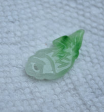 Load image into Gallery viewer, Green and White Jade Fish Carving - Drilled for Necklace