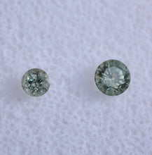Load image into Gallery viewer, GREEN Montana Sapphires - Set of Two (2) Off-Size, Color Matched, Round Gems- 0.75 ctw.