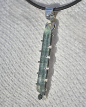 Load image into Gallery viewer, Etched Aquamarine Crystal Pendant in Sterling Silver - Accented with Songea Sapphire and Tsavorite Garnet
