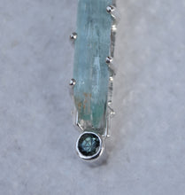 Load image into Gallery viewer, Etched Aquamarine Crystal Pendant in Sterling Silver - Accented with Songea Sapphire and Tsavorite Garnet
