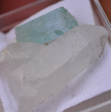 Load image into Gallery viewer, Vanadium Beryl / Emerald on Quartz Crystal Cluster - *New Find* - Nasarawa, Nigeria - 7.95 Grams
