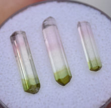 Load image into Gallery viewer, Matching Green-Tip Tourmaline Crystals (3) from Rubaya, DRC - Tricolor Gem Crystals - 5 ctw.
