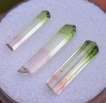 Load image into Gallery viewer, Matching Green-Tip Tourmaline Crystals (3) from Rubaya, DRC - Tricolor Gem Crystals - 5 ctw.

