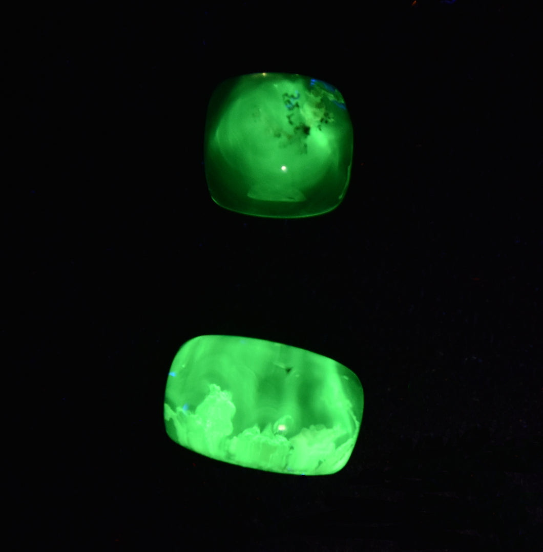Daylight Fluorescent Hyalite Opal Cabochon Gems - Intense Color, and UV Reactive! - 2.84 ctw.