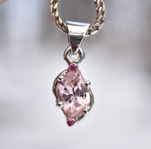 Load image into Gallery viewer, Custom Morganite Pendant in .925 Sterling Silver with Thai Rubies
