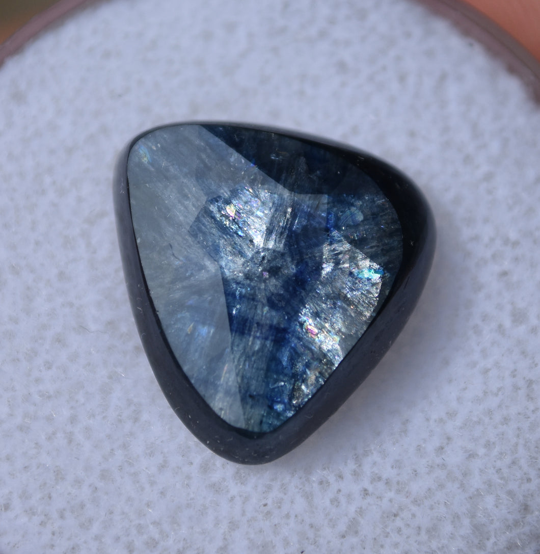 Trapiche Sapphire - Double Rose-Cut Faceted Gemstone - Royal Blue, with GREAT Trapiche Pattern - 13.72 ct.