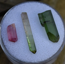 Load image into Gallery viewer, Aricanga Mine Tourmaline Crystals - Set of Three - 1.8 Grams total
