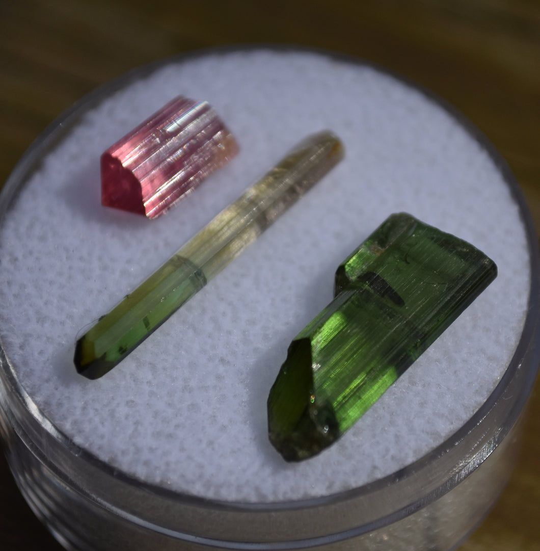 Aricanga Mine Tourmaline Crystals - Set of Three - 1.8 Grams total