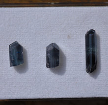 Load image into Gallery viewer, THREE Purple-Blue Liddicoatite Tourmaline Crystals from Madagascar - 1.12 grams
