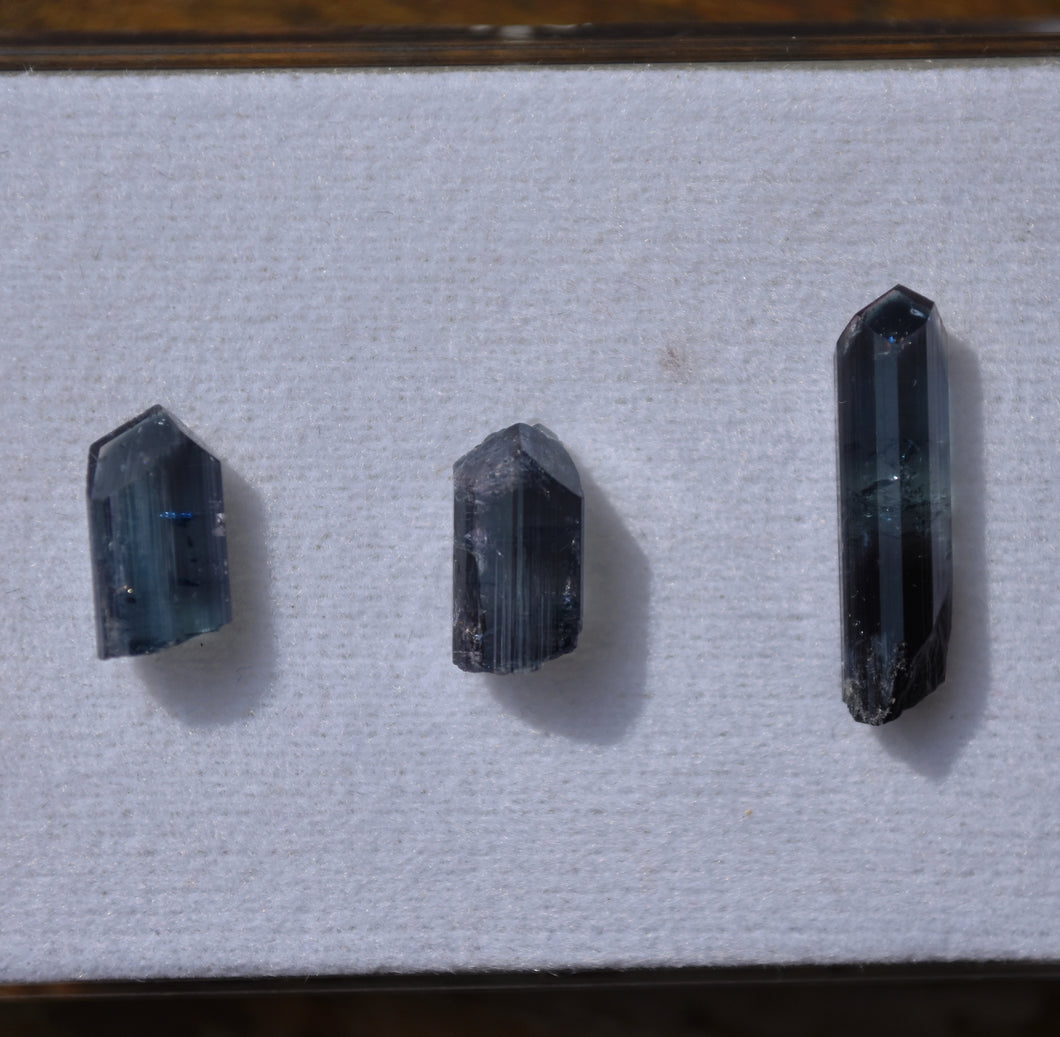 THREE Purple-Blue Liddicoatite Tourmaline Crystals from Madagascar - 1.12 grams