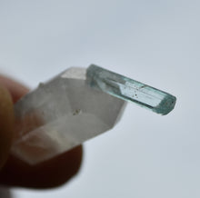 Load image into Gallery viewer, Etched Vanadium Beryl Perched Delicately on a DT Quartz Crystal - Thumbnail Perfection - 3.95 grams
