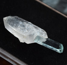Load image into Gallery viewer, Etched Vanadium Beryl Perched Delicately on a DT Quartz Crystal - Thumbnail Perfection - 3.95 grams
