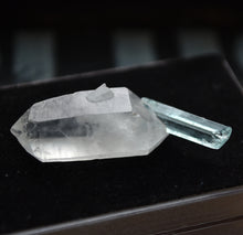 Load image into Gallery viewer, Etched Vanadium Beryl Perched Delicately on a DT Quartz Crystal - Thumbnail Perfection - 3.95 grams
