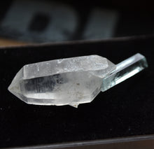 Load image into Gallery viewer, Etched Vanadium Beryl Perched Delicately on a DT Quartz Crystal - Thumbnail Perfection - 3.95 grams

