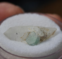 Load image into Gallery viewer, Excellent Vanadium Beryl / Emerald on Quartz Crystal Thumbnail Specimen - Good Color + Terminated - 2.74 Grams
