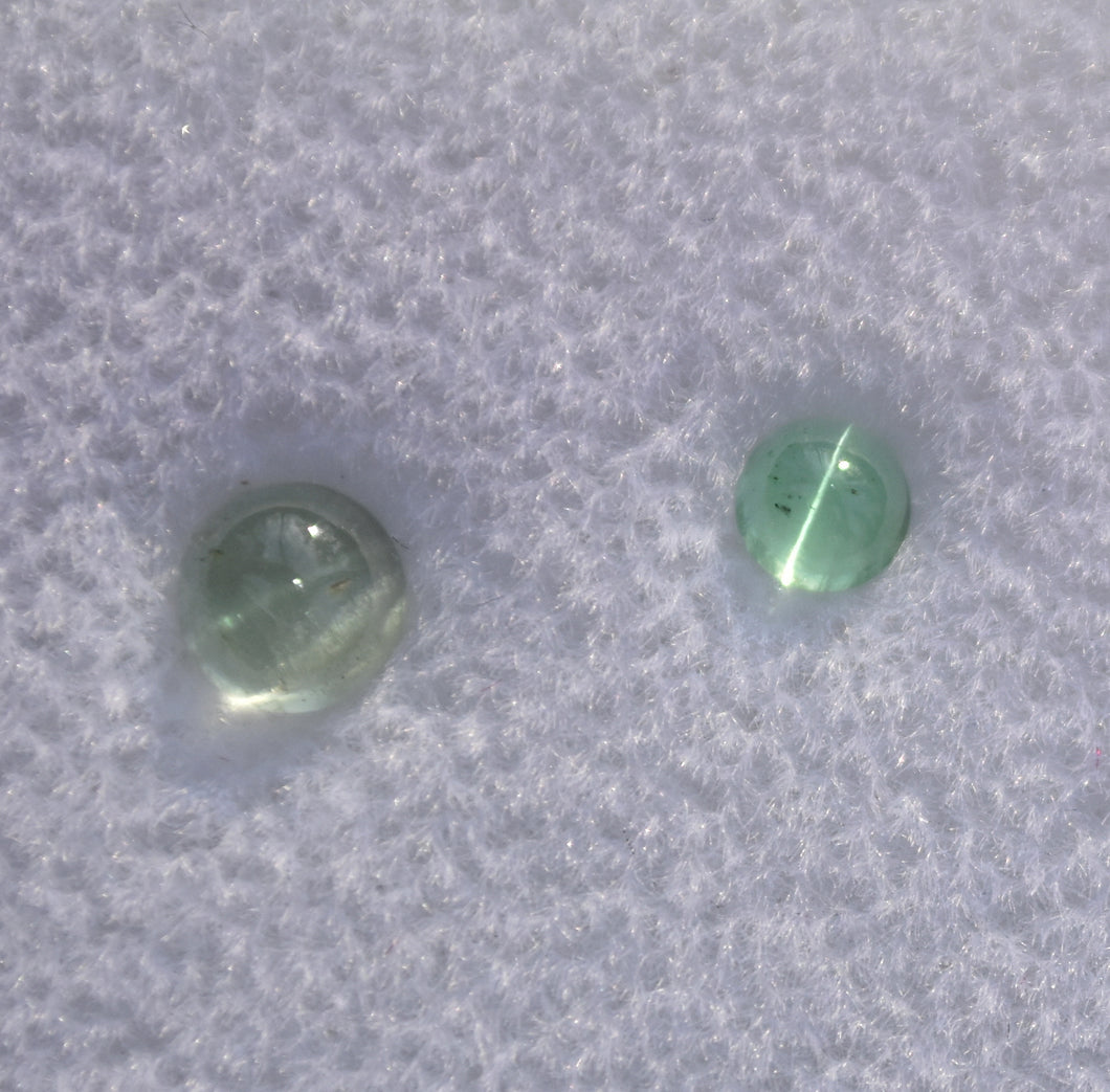 Set of Two Round Vanadium Bearing Cats Eye Kornerupine Gemstones - 0.71 ctw.