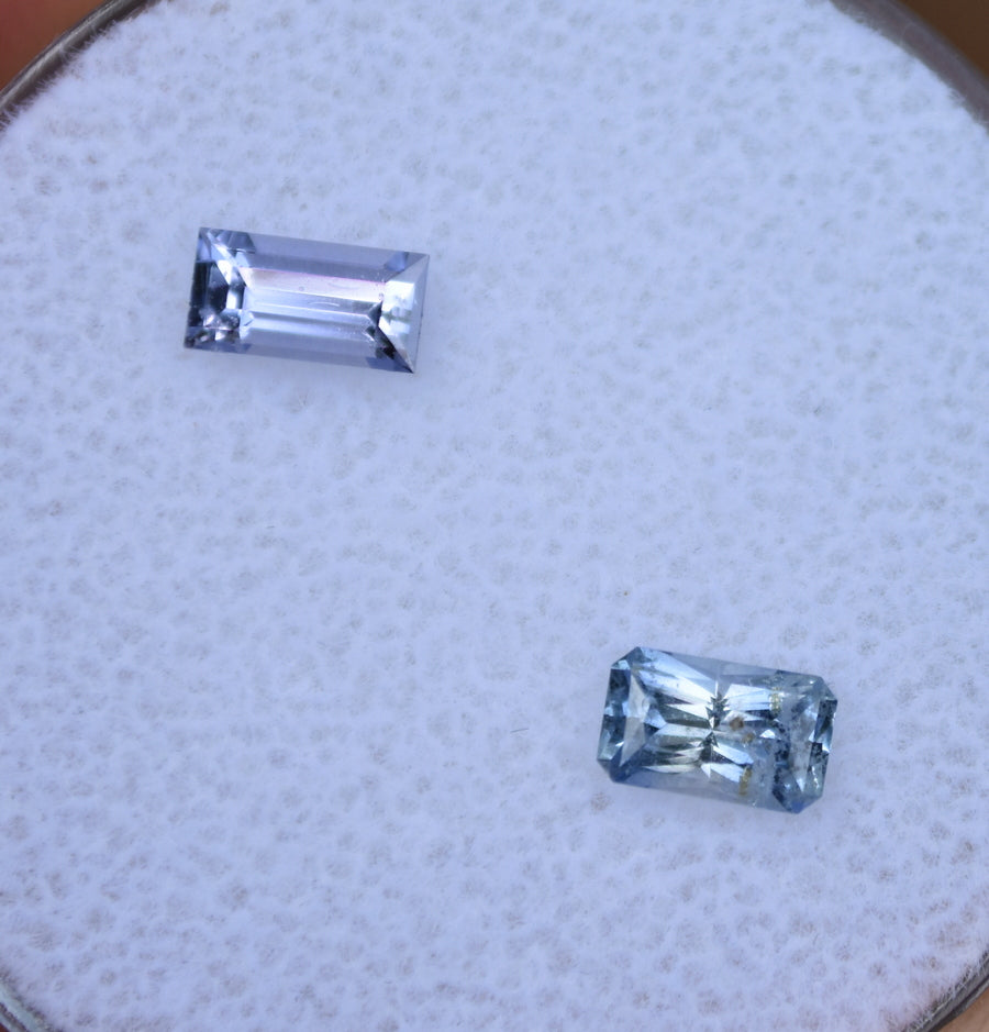 Umba Sapphires - Two Gems - Long Rectangles - Purple, and Icy Blue!  - 1.14 ctw.